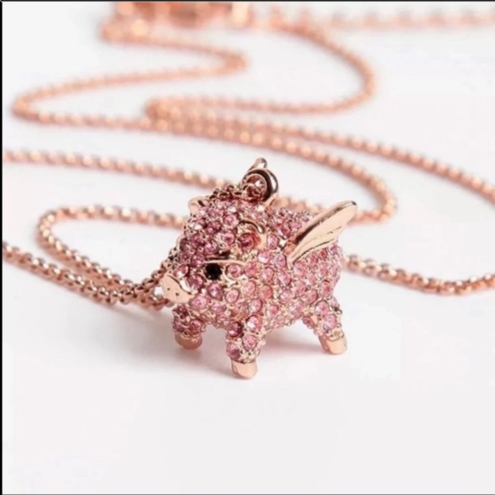 ♠️Kate Spade Imagination Pave Pink Piggy Necklace NWT - Picture 5 of 9